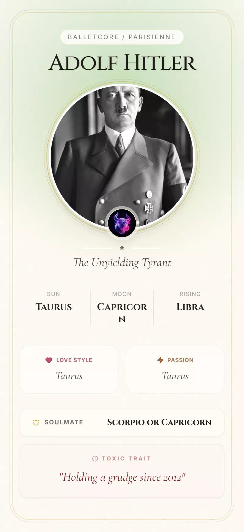 Adolf Hitler Astrology Star Card