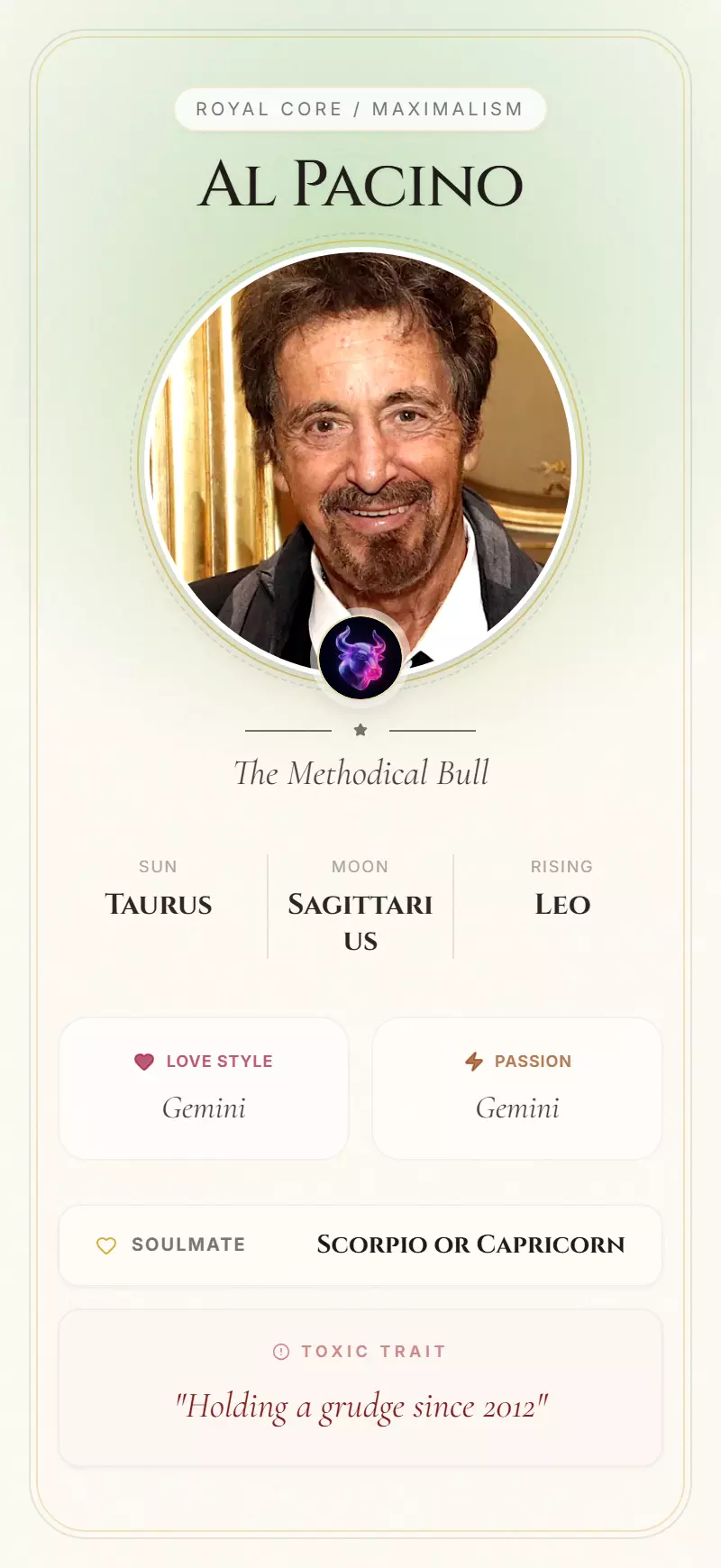 Al Pacino Astrology Star Card