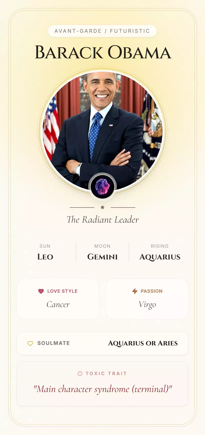 Barack Obama Astrology Star Card