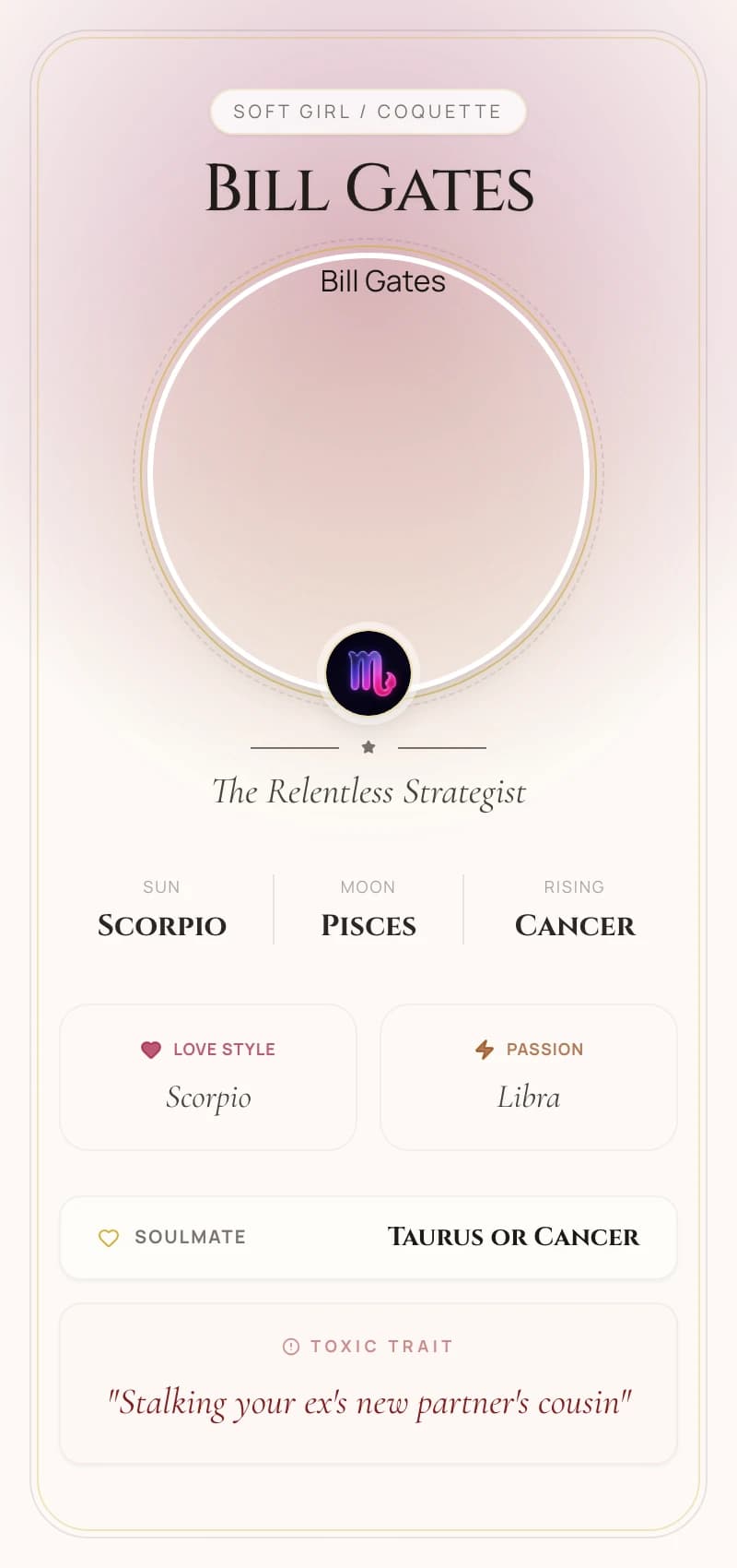 Bill Gates Astrology Star Card