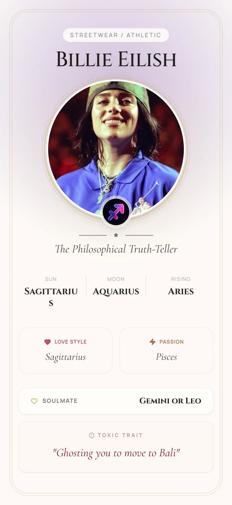 Billie Eilish Astrology Star Card