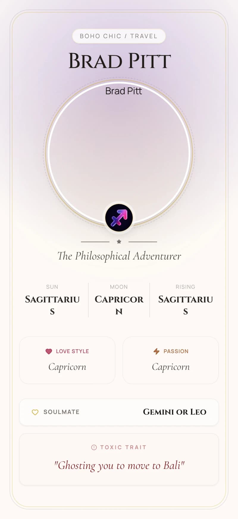 Brad Pitt Astrology Star Card