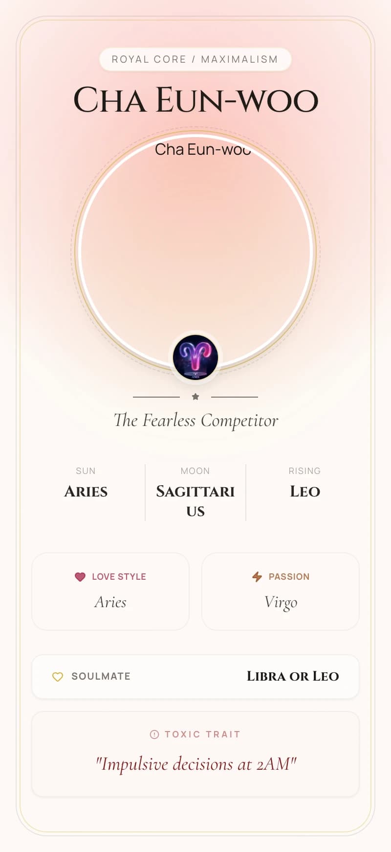 Cha Eun-woo Astrology Star Card