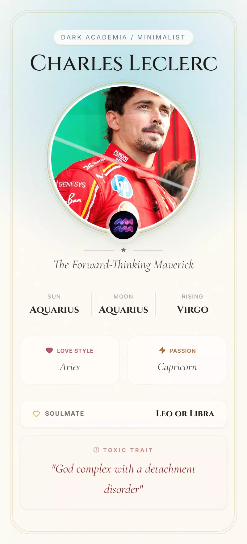 Charles Leclerc Astrology Star Card