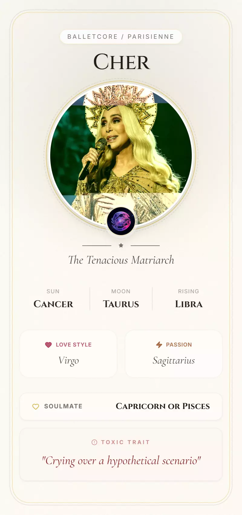 Cher Astrology Star Card
