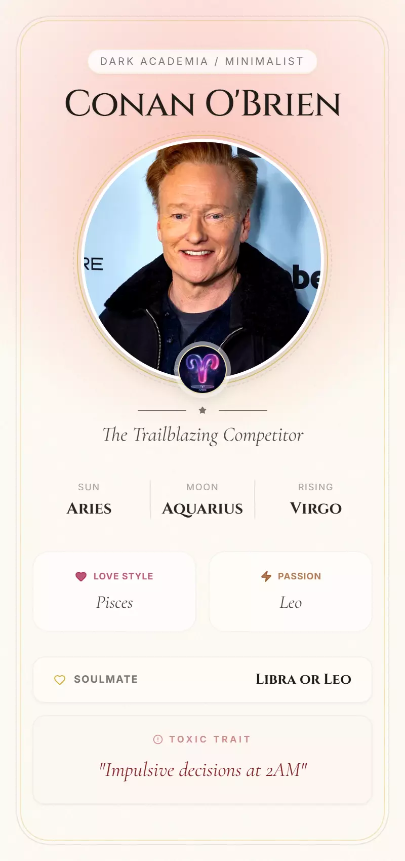 Conan O'Brien Astrology Star Card