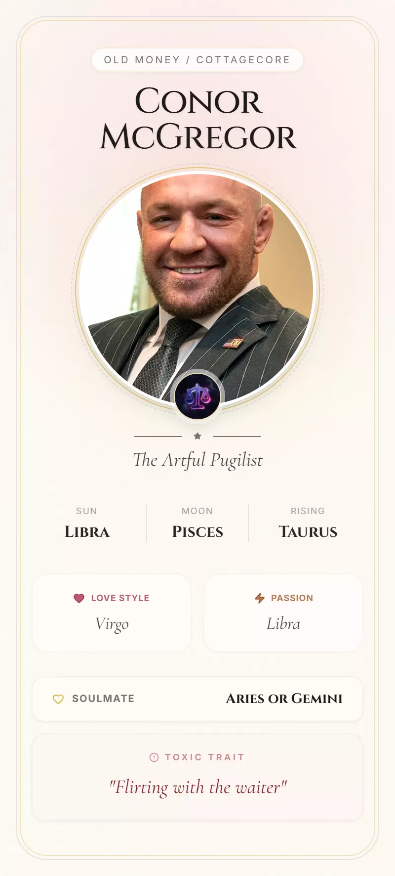 Conor McGregor Astrology Star Card