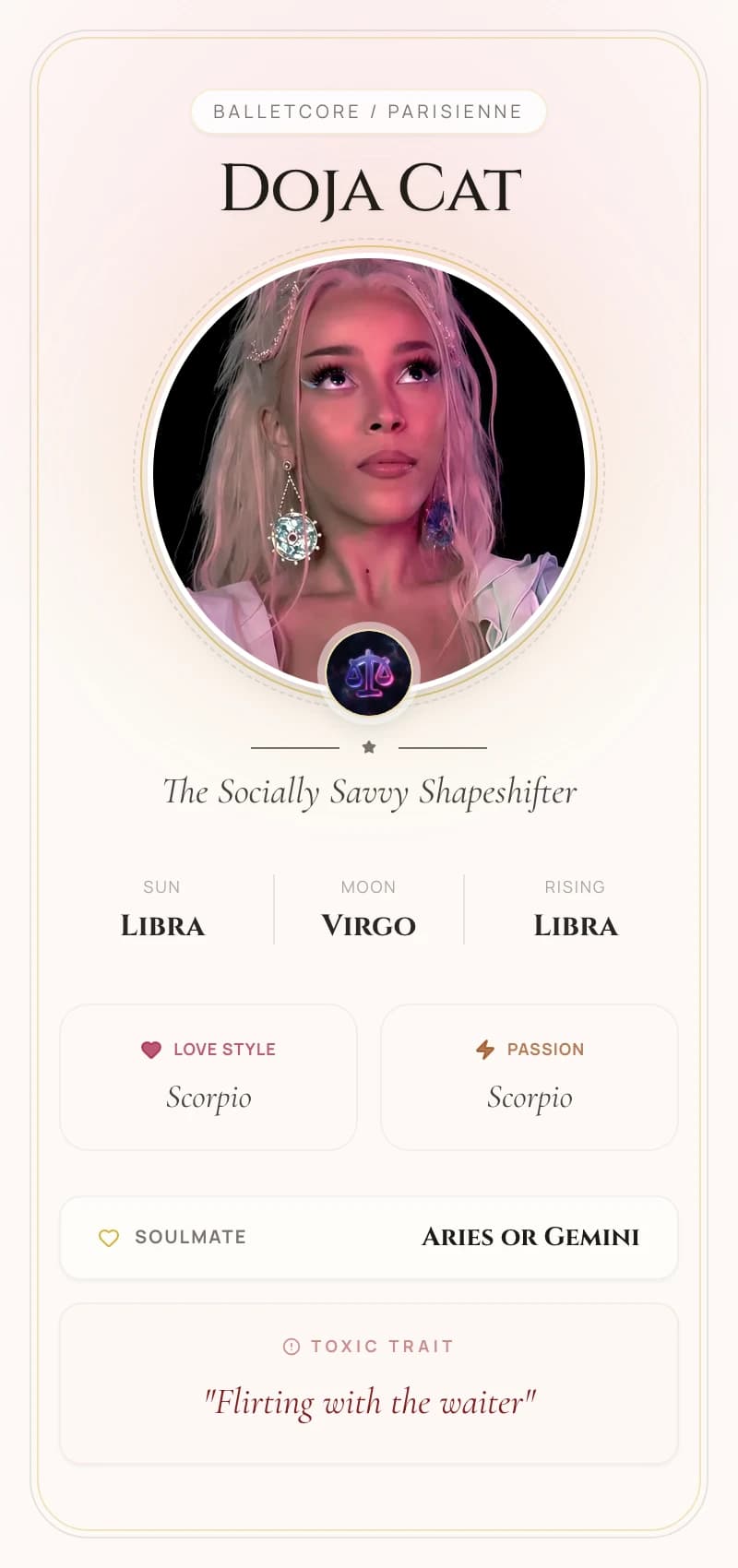 Doja Cat Astrology Star Card