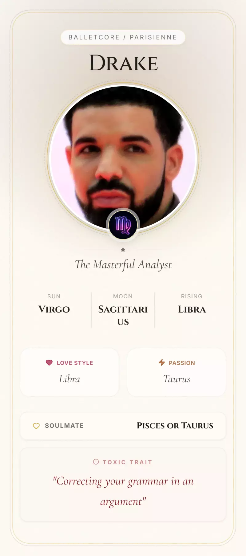 Drake Astrology Star Card