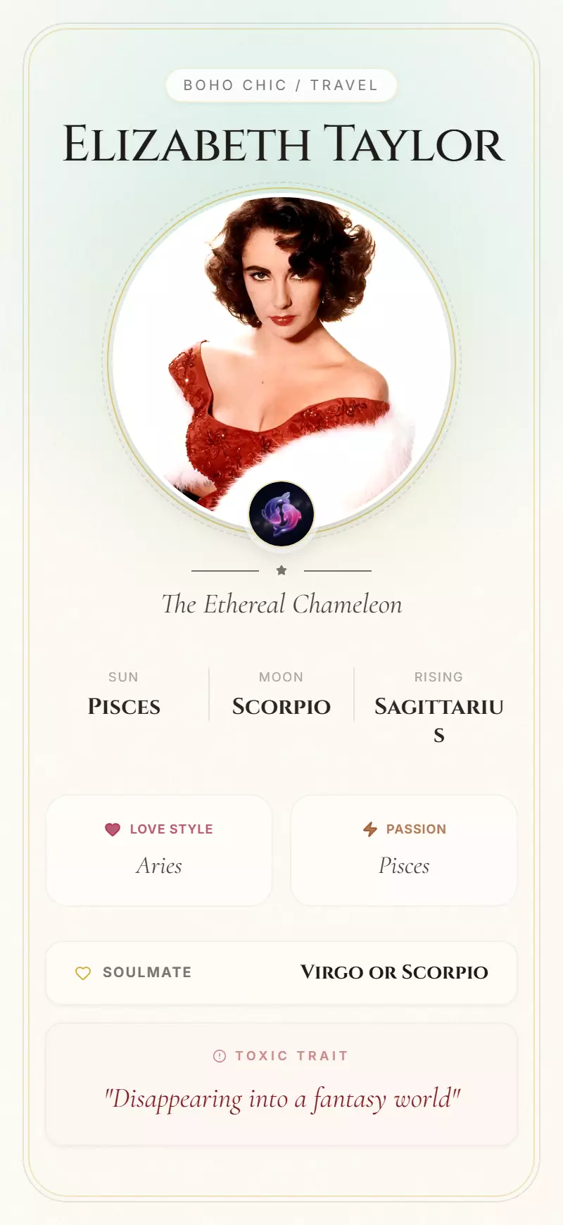 Elizabeth Taylor Astrology Star Card
