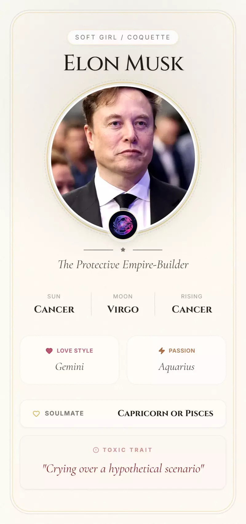 Elon Musk Astrology Star Card
