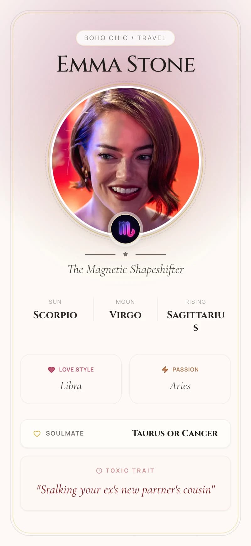 Emma Stone Astrology Star Card