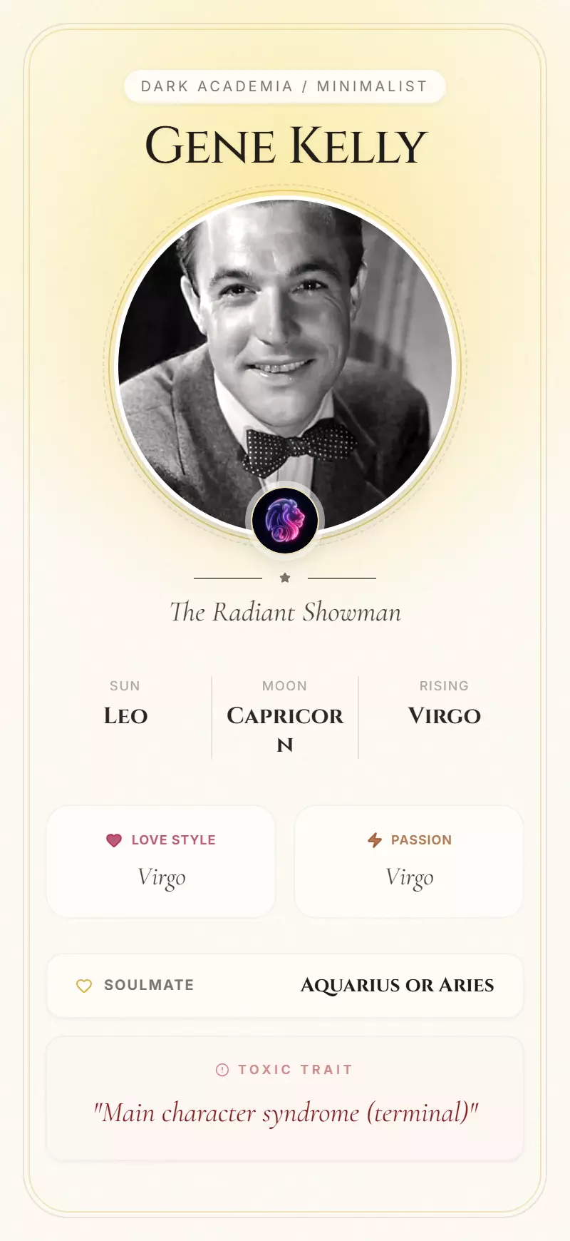 Gene Kelly Astrology Star Card