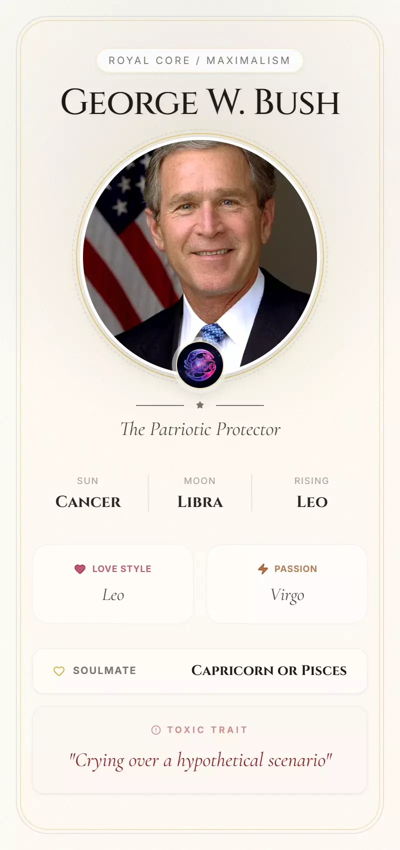 George W. Bush Astrology Star Card