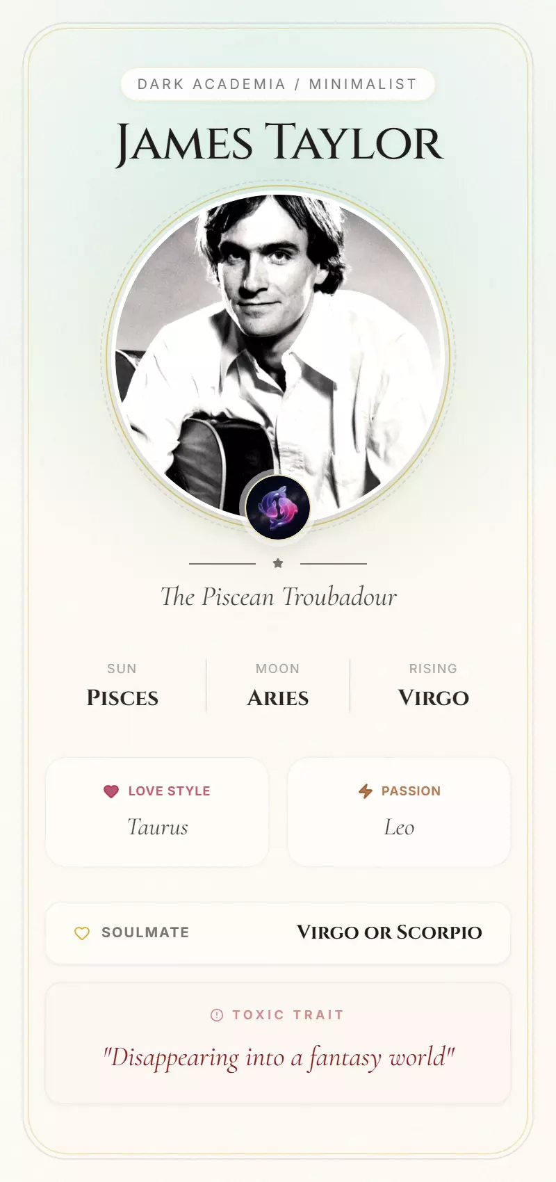 James Taylor Astrology Star Card