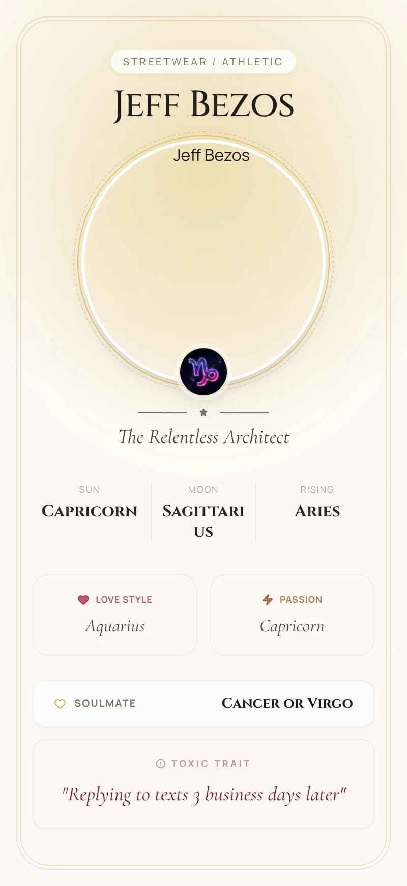 Jeff Bezos Astrology Star Card