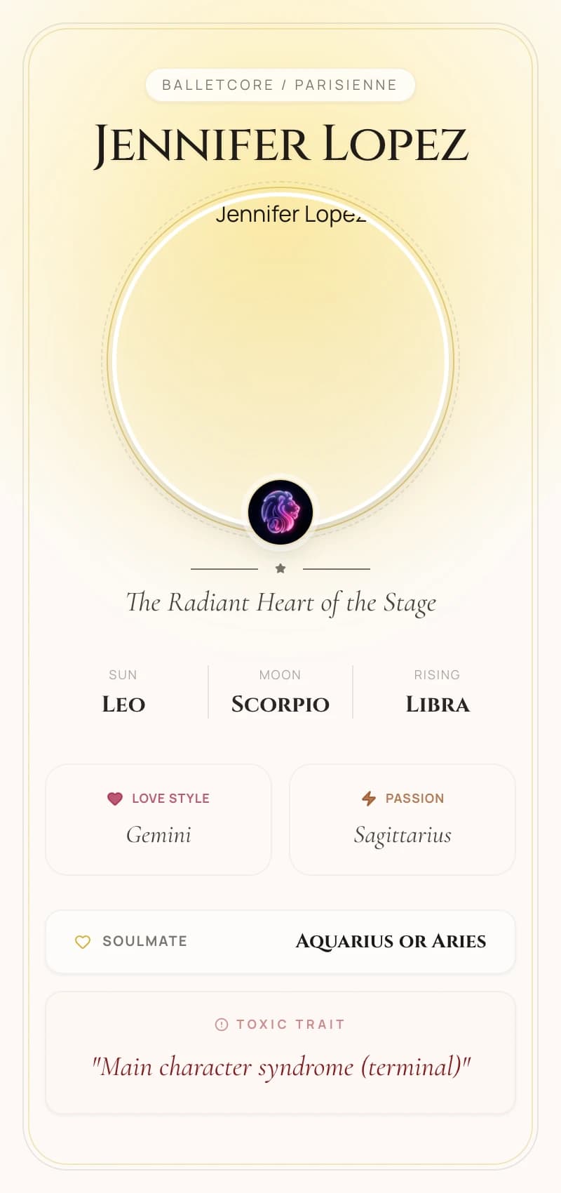 Jennifer Lopez Astrology Star Card