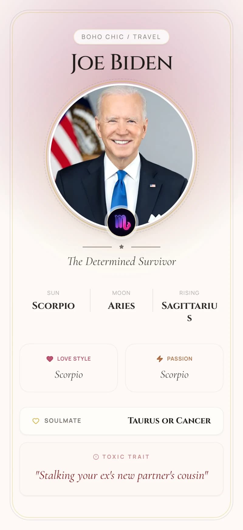 Joe Biden Astrology Star Card