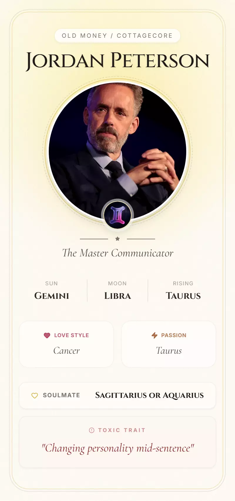 Jordan Peterson Astrology Star Card