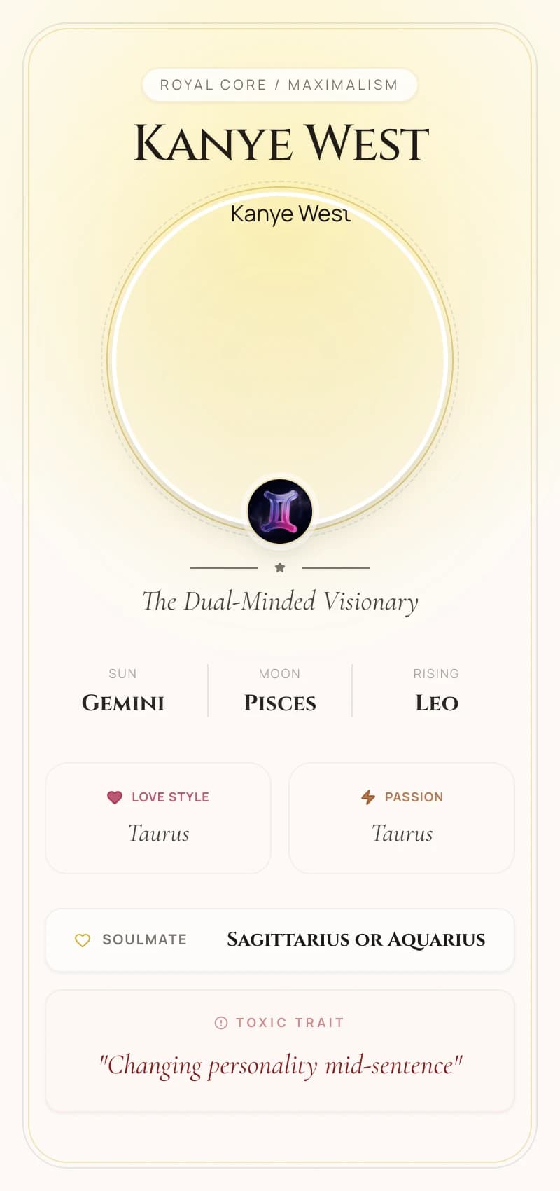 Kanye West Astrology Star Card