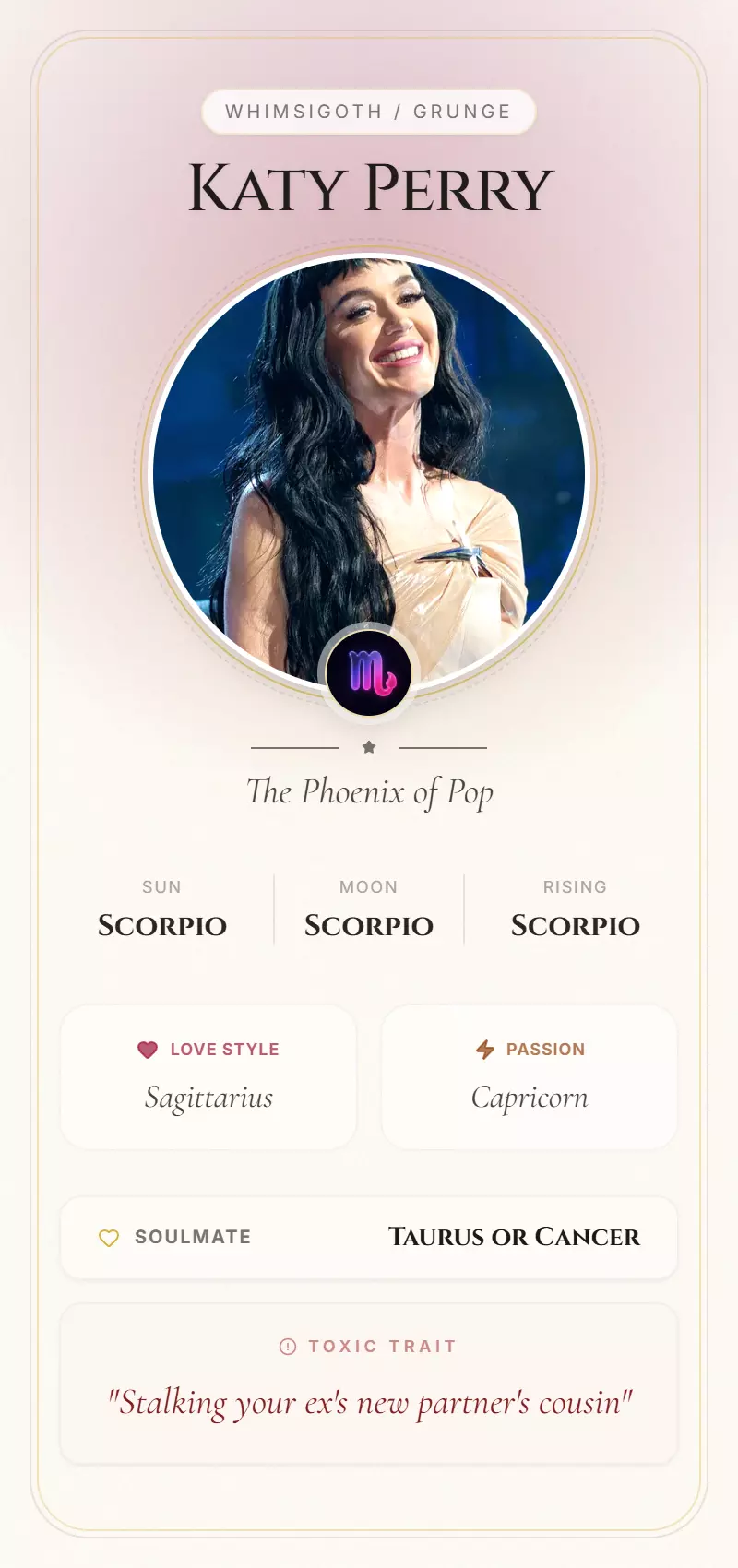 Katy Perry Astrology Star Card