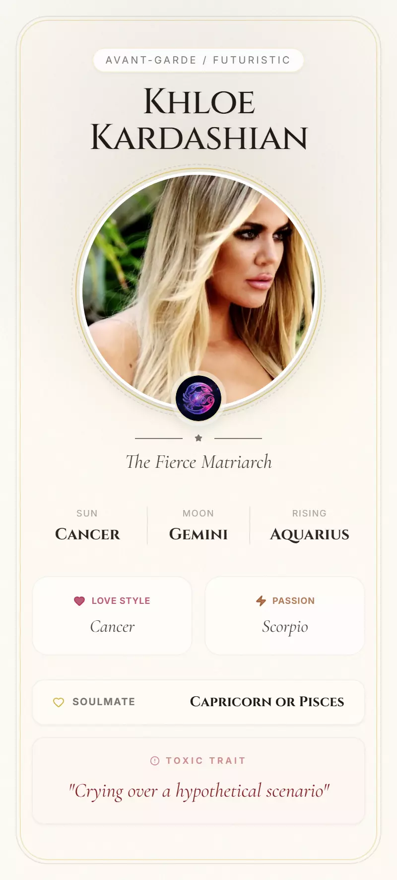 Khloe Kardashian Astrology Star Card