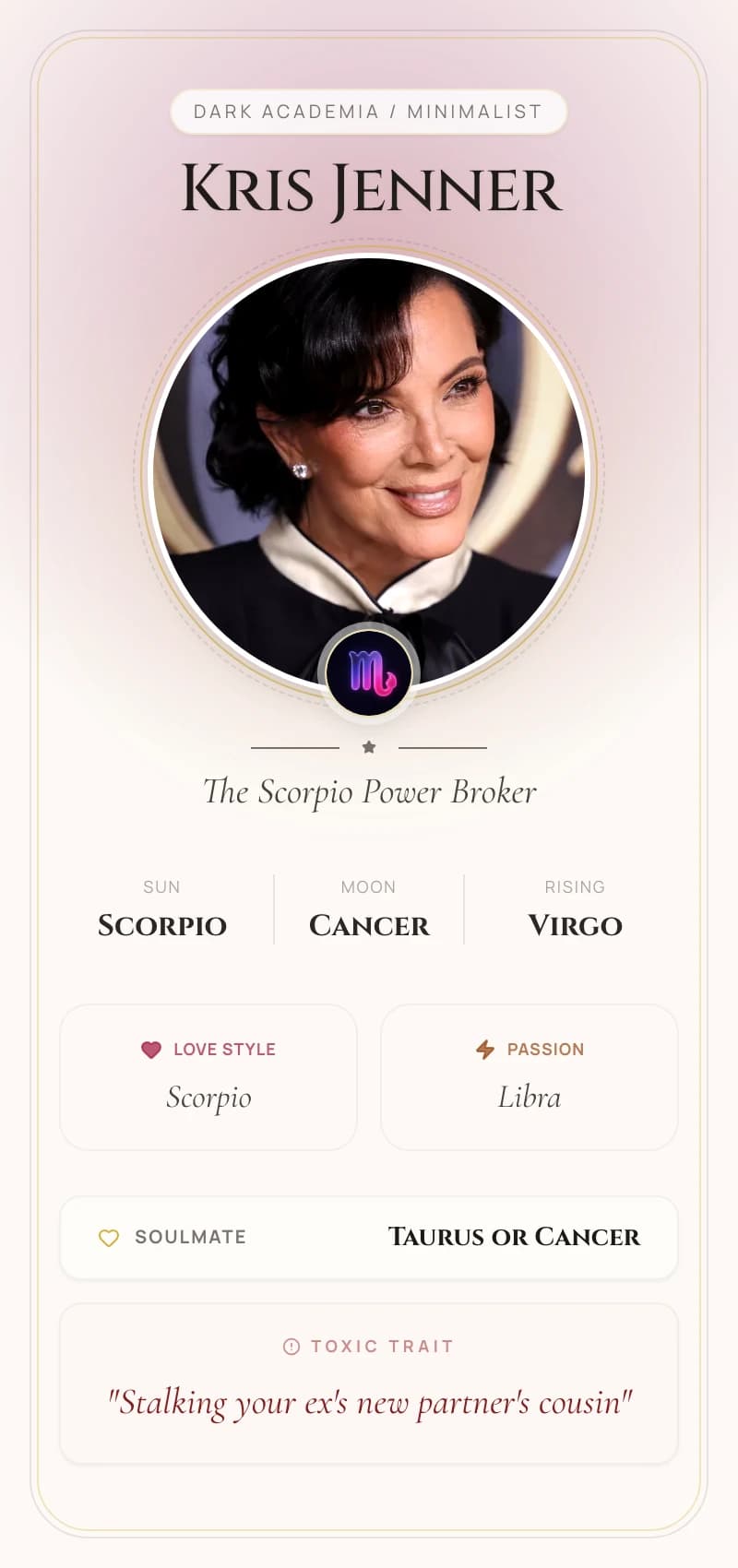 Kris Jenner Astrology Star Card