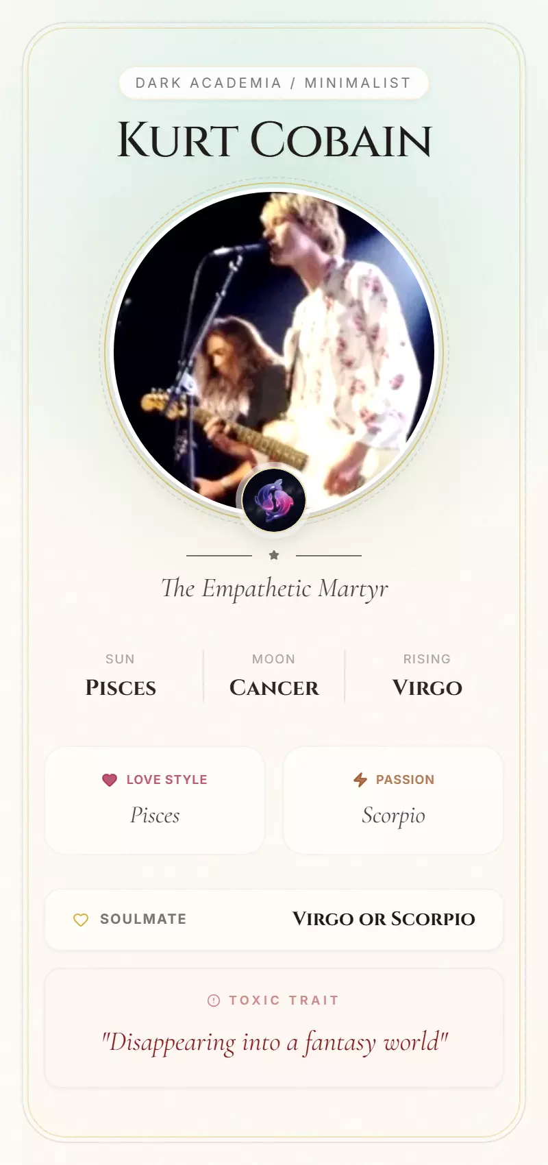 Kurt Cobain Astrology Star Card