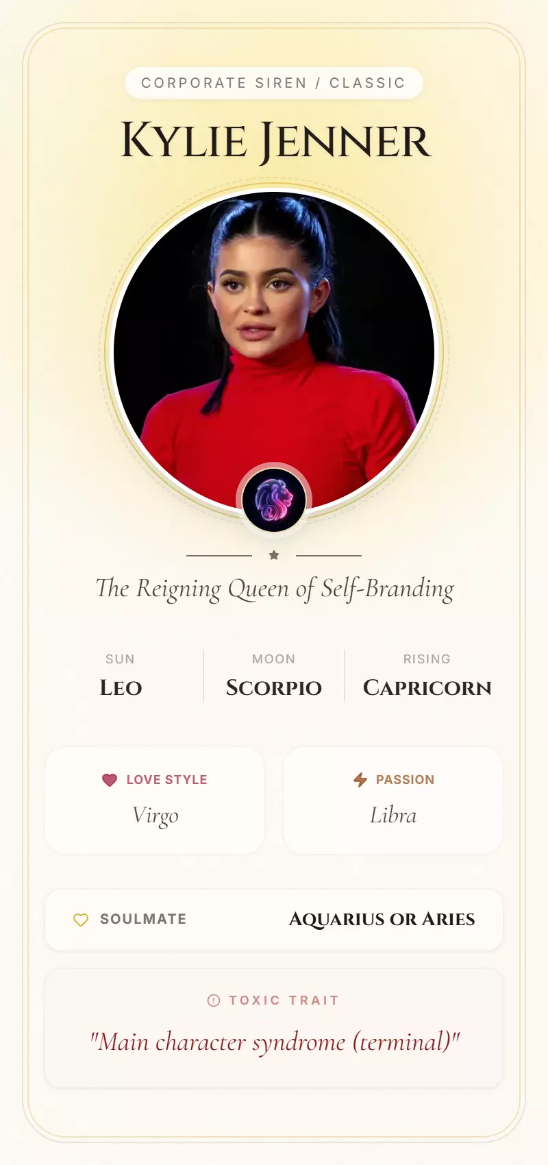 Kylie Jenner Astrology Star Card
