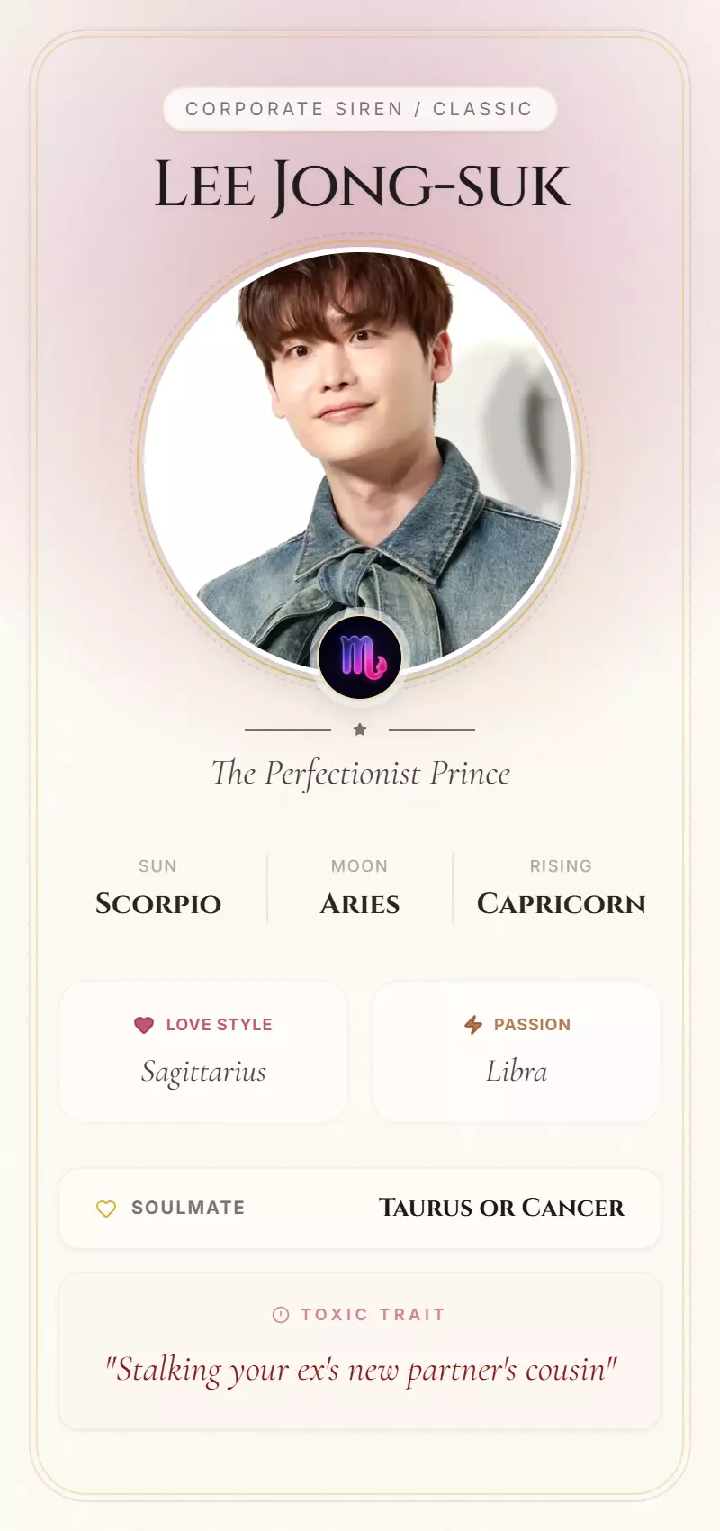 Lee Jong-suk Astrology Star Card