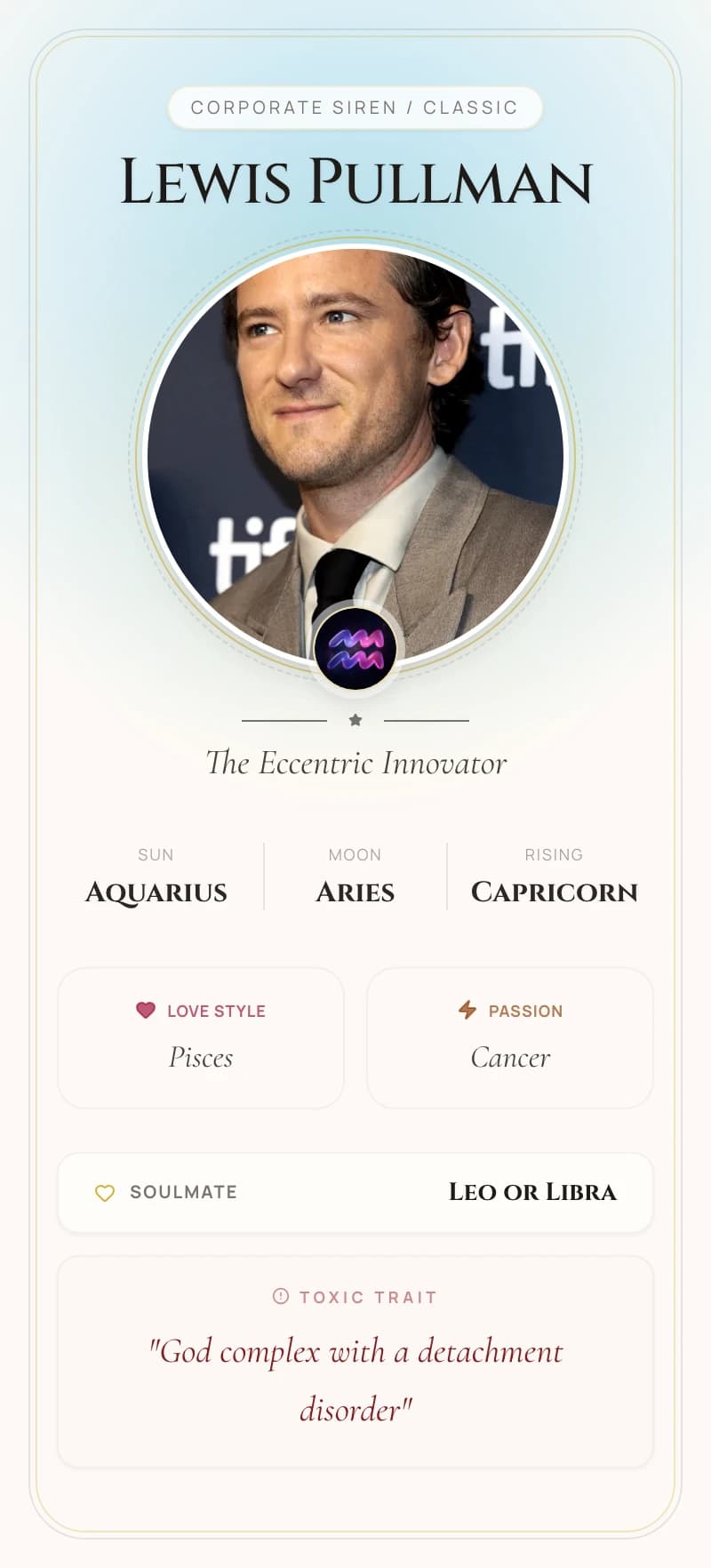 Lewis Pullman Astrology Star Card