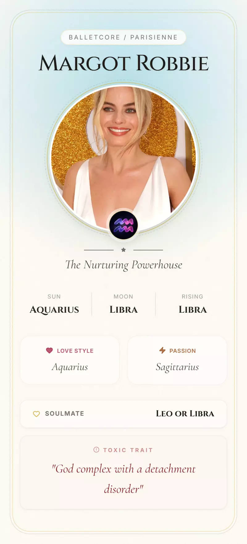 Margot Robbie Astrology Star Card
