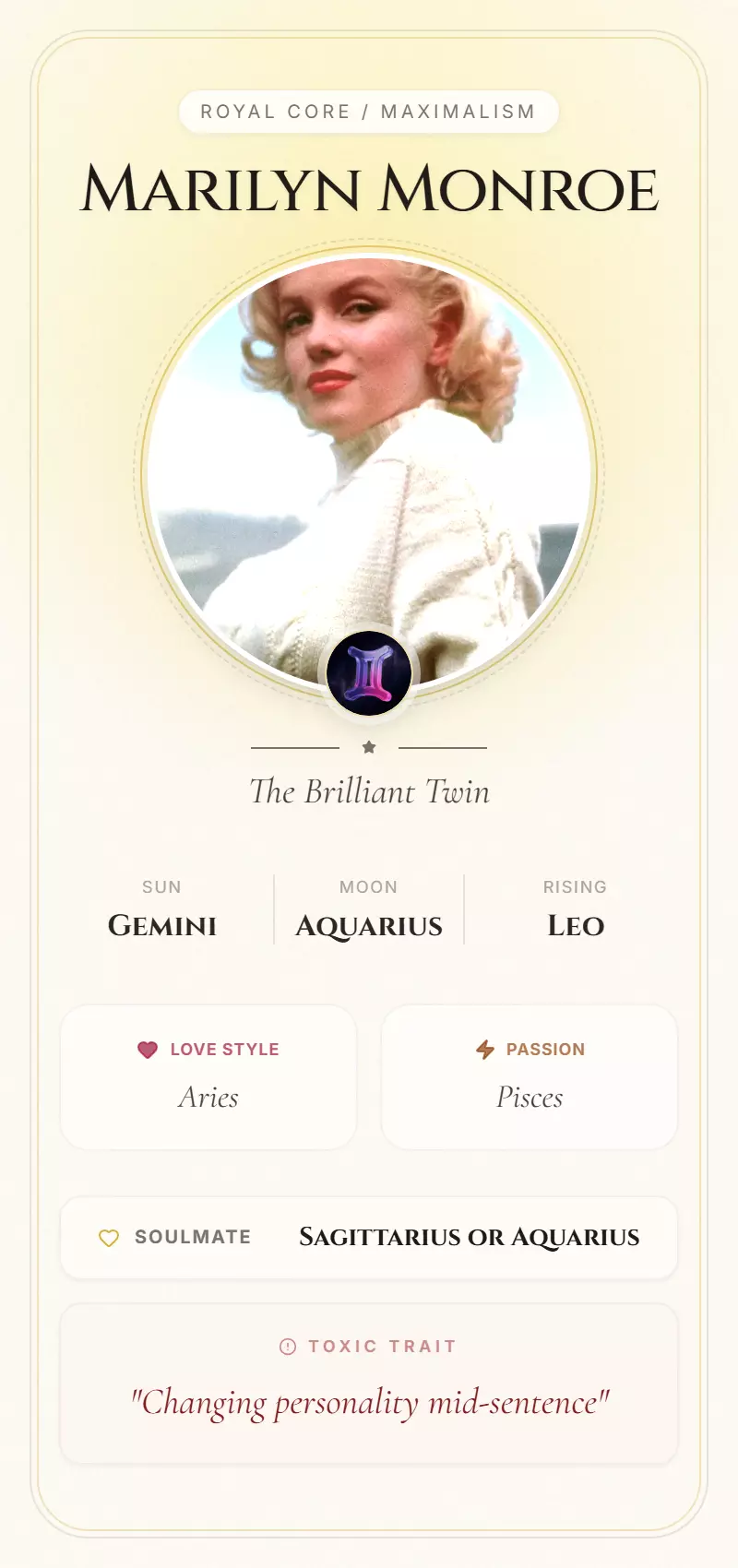 Marilyn Monroe Astrology Star Card