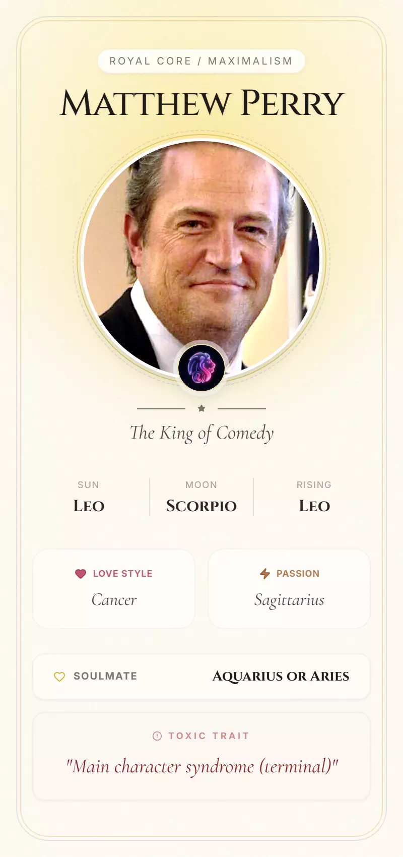 Matthew Perry Astrology Star Card