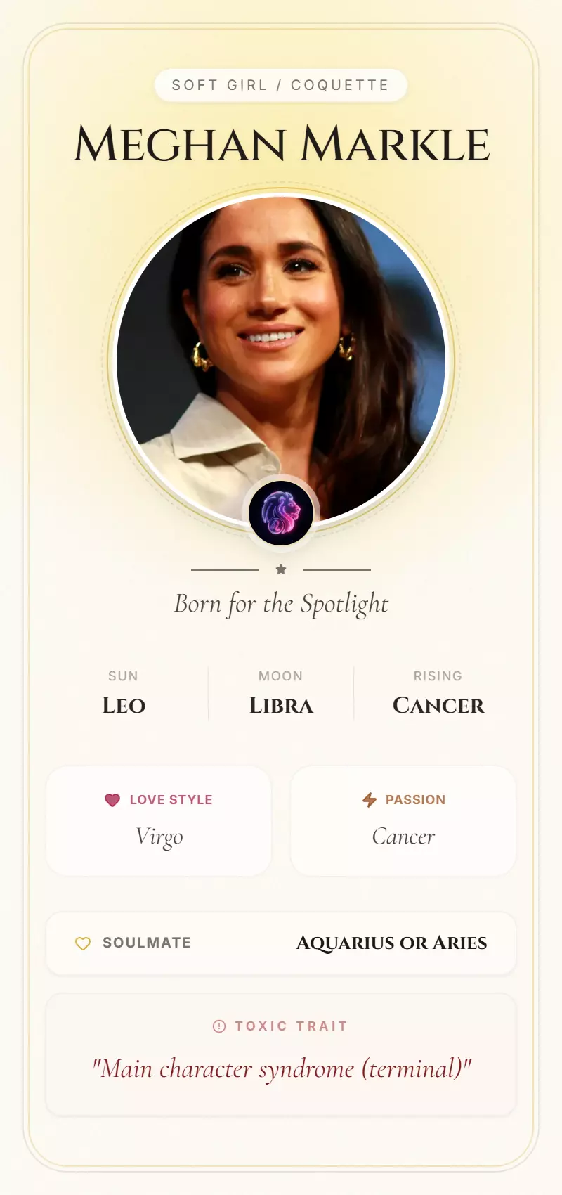 Meghan Markle Astrology Star Card