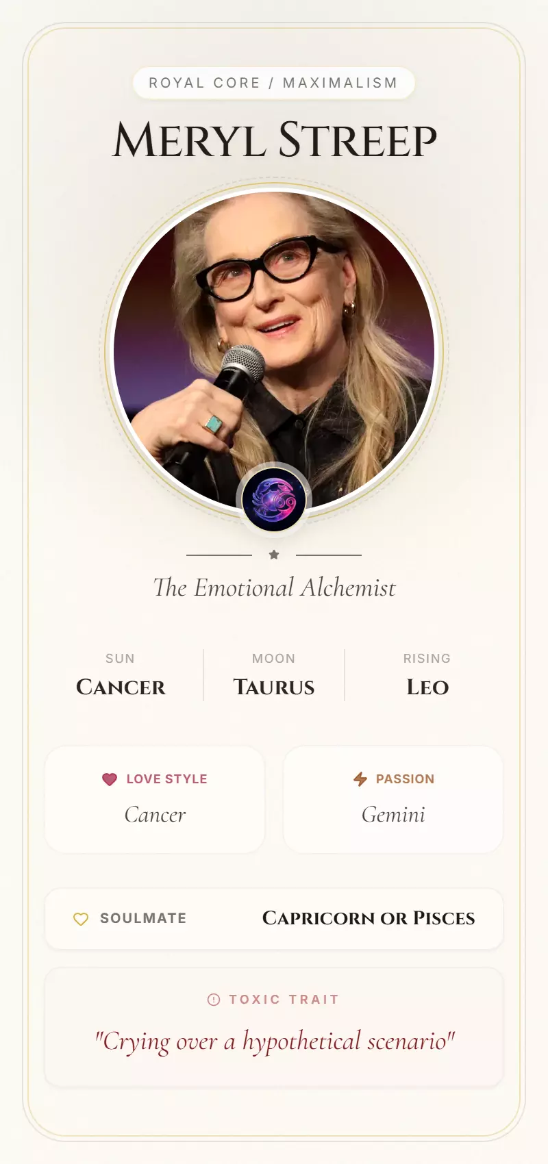 Meryl Streep Astrology Star Card