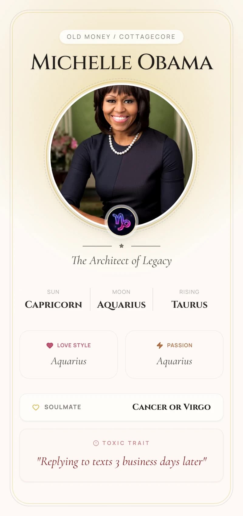 Michelle Obama Astrology Star Card