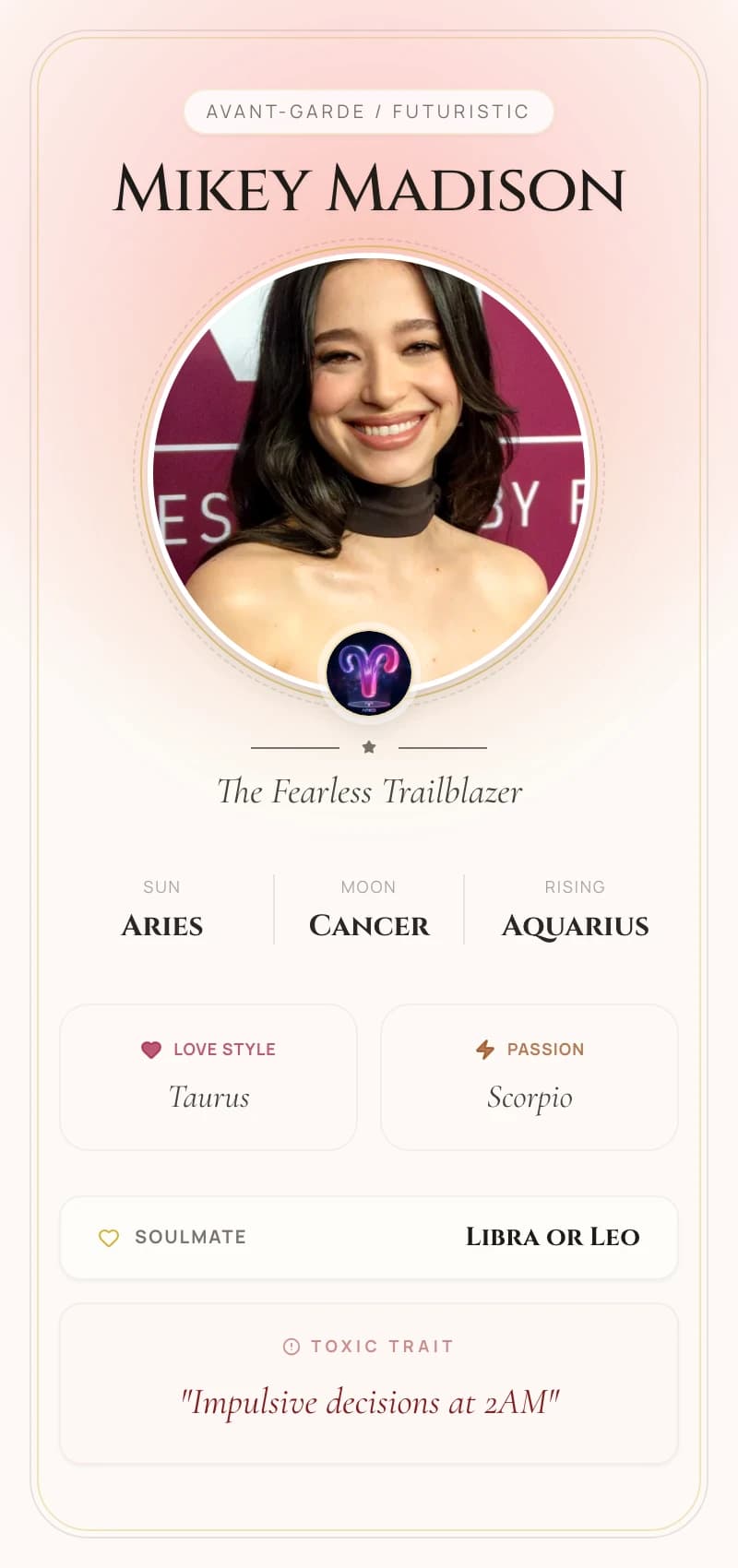 Mikey Madison Astrology Star Card