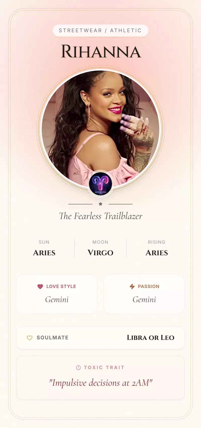 Rihanna Astrology Star Card