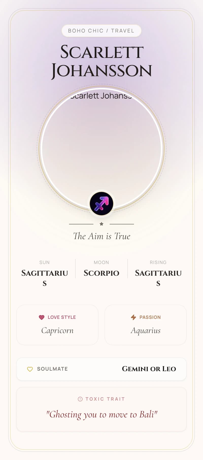 Scarlett Johansson Astrology Star Card