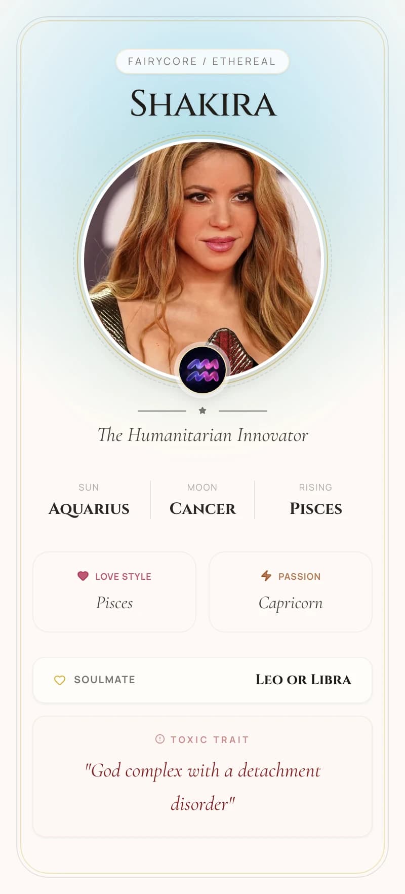 Shakira Astrology Star Card