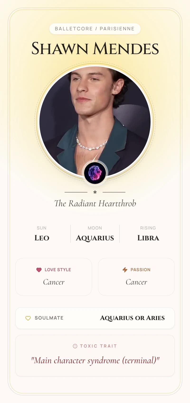 Shawn Mendes Astrology Star Card