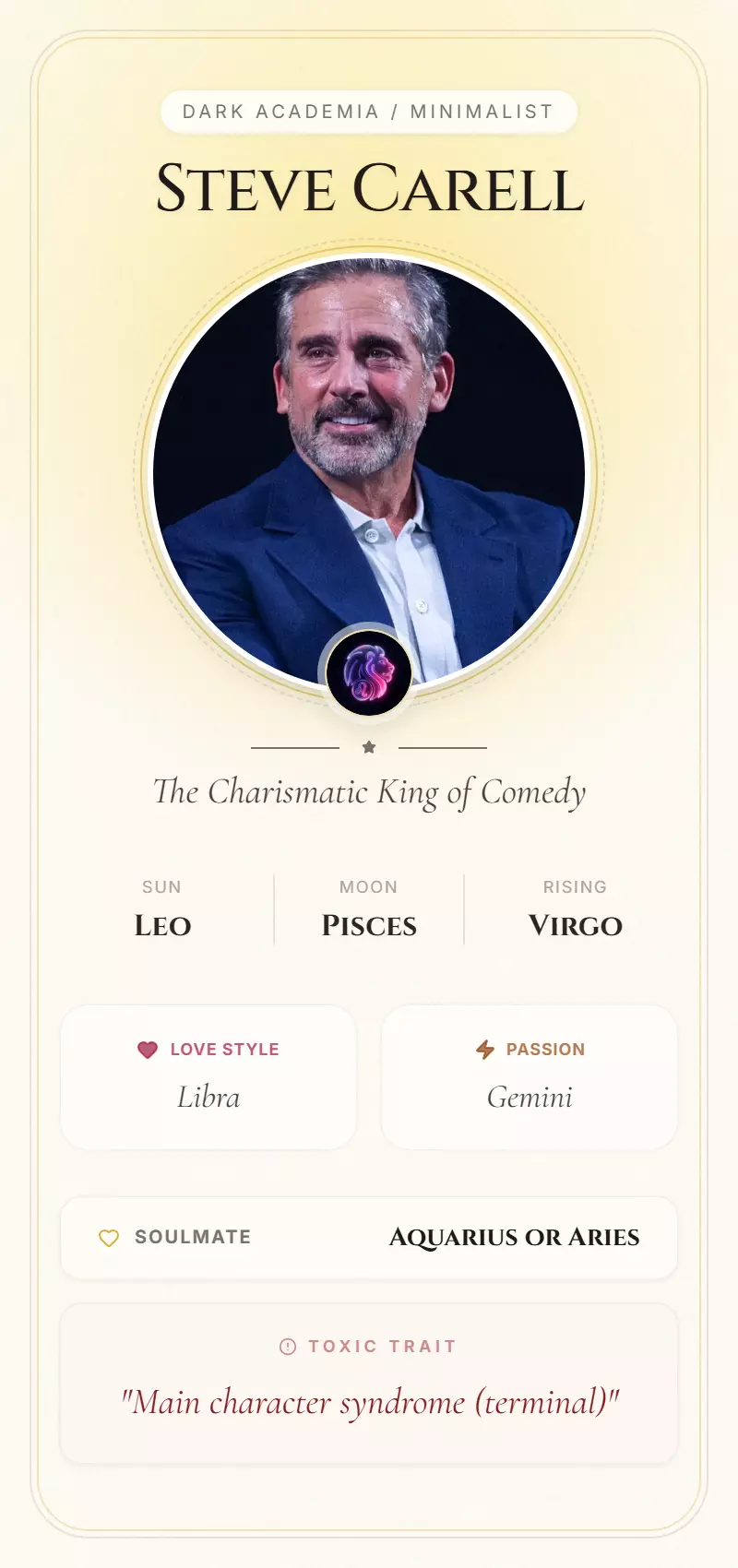 Steve Carell Astrology Star Card