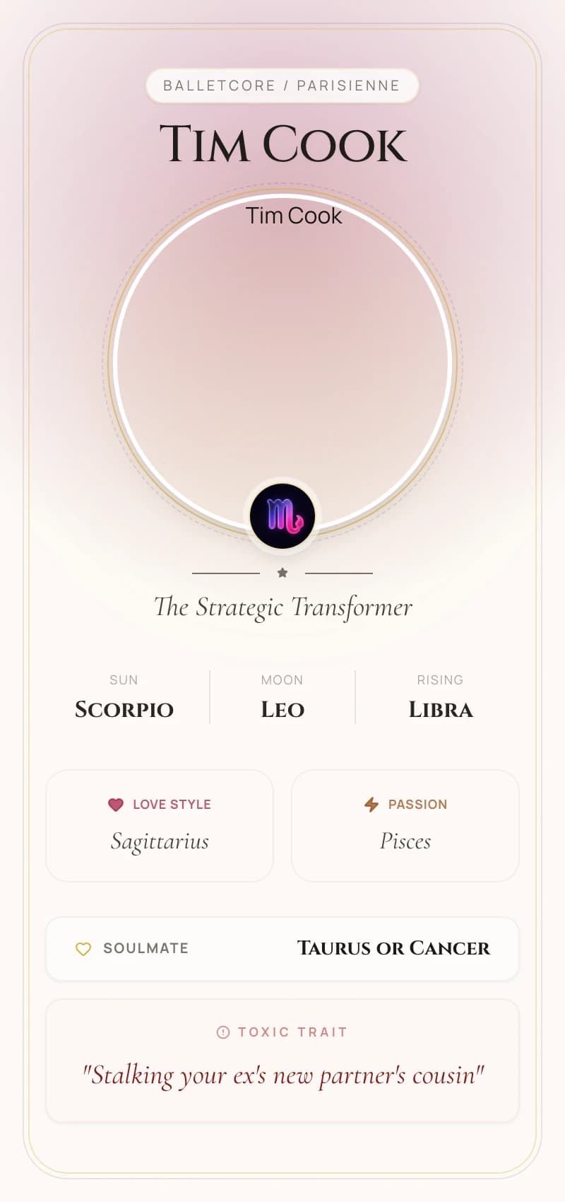 Tim Cook Astrology Star Card