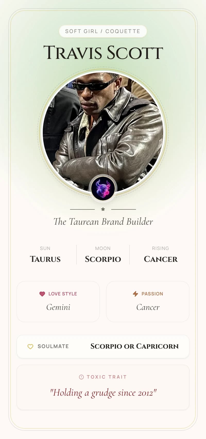 Travis Scott Astrology Star Card