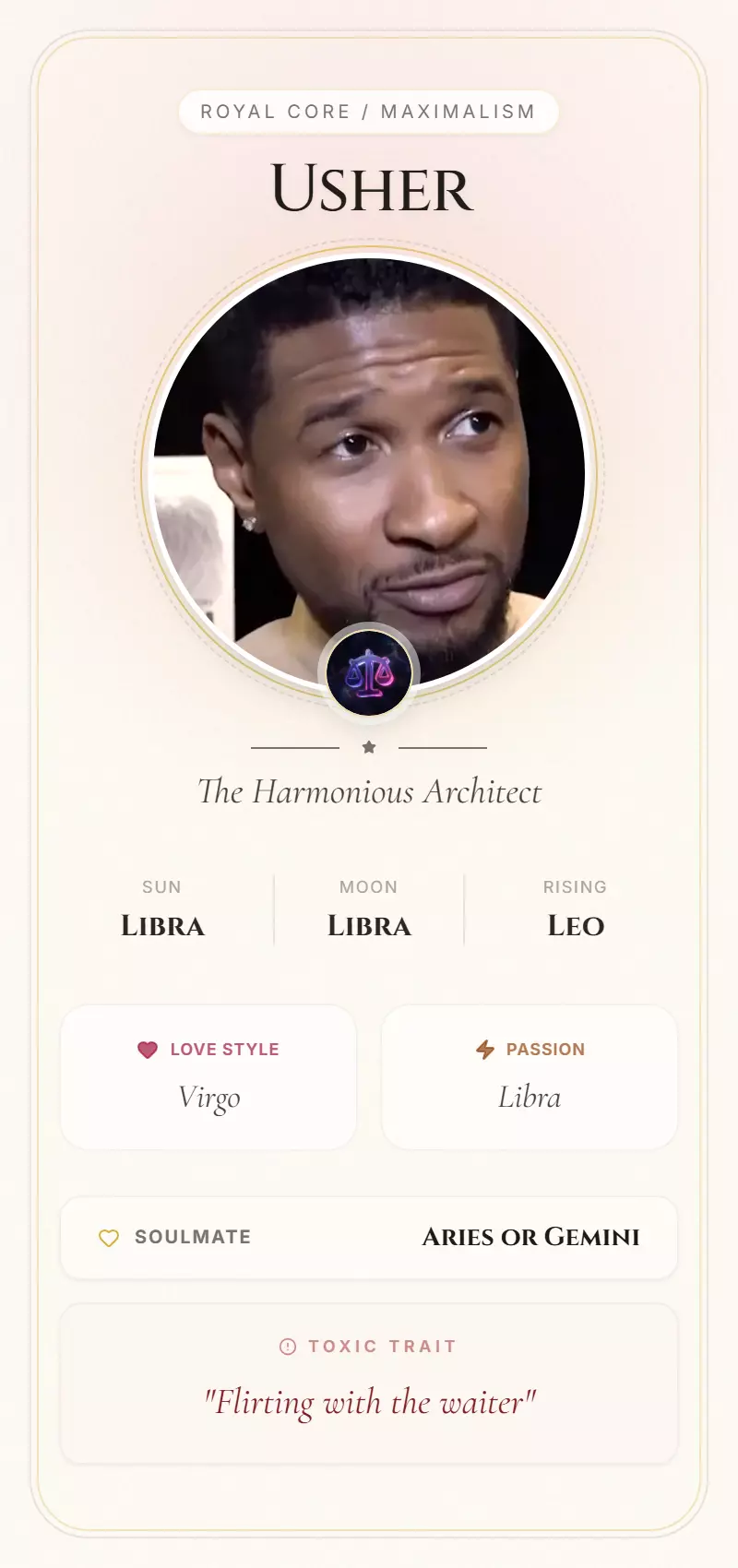 Usher Astrology Star Card