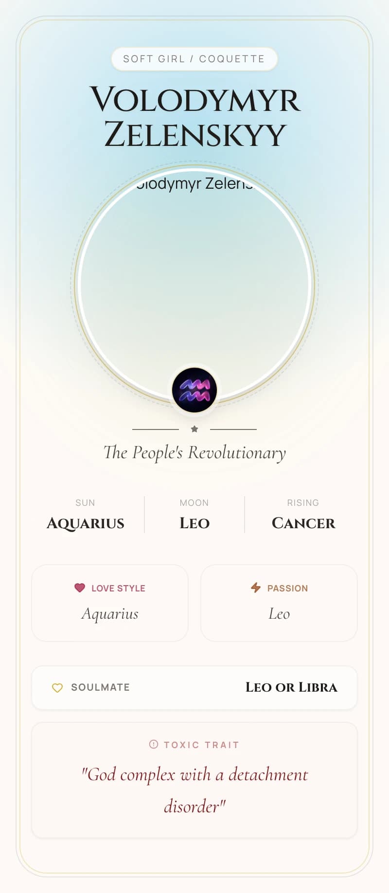 Volodymyr Zelenskyy Astrology Star Card